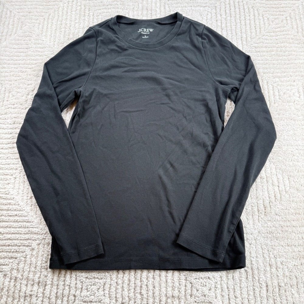 J Crew Perfect Fit Long Sleeve Tee Women L Black BL112 Cotton Capsule Basic Goth